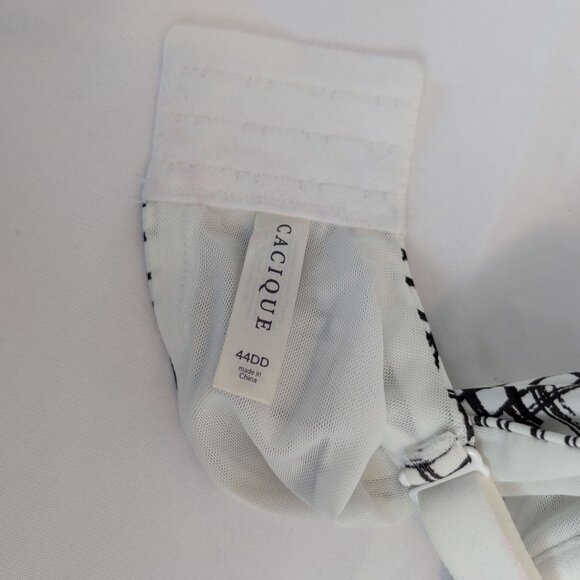 Cacique Bra 44DD 44E Black and White Abstract Geometric Retro Plaid Stripes - Picture 3 of 5